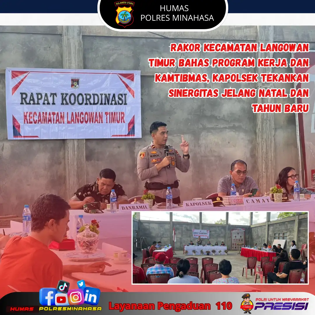 Rakor Kecamatan Langowan Timur Bahas Program Kerja dan Kamtibmas, Kapolsek Tekankan Sinergitas Jelang Natal dan Tahun Baru